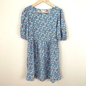 NEW Compania Fantastica Womens Small Blue Floral Dress Short Sleeve